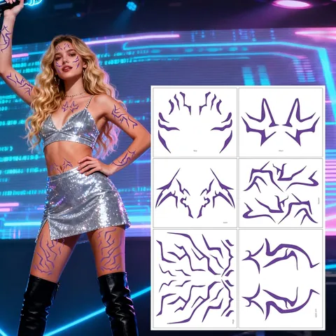 Autocollants De Tatouage Temporaire Par Transfert D Eau Éclairs Violets Totem Art Corporel Pour Cosplay Fête Festival De Musique