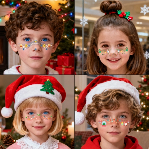 Weihnachten Gesicht Tattoo Aufkleber Kinder Süß Nikolaus Rentier Make-up Temporäre Rouge Aufkleber Wasserfest Cartoon