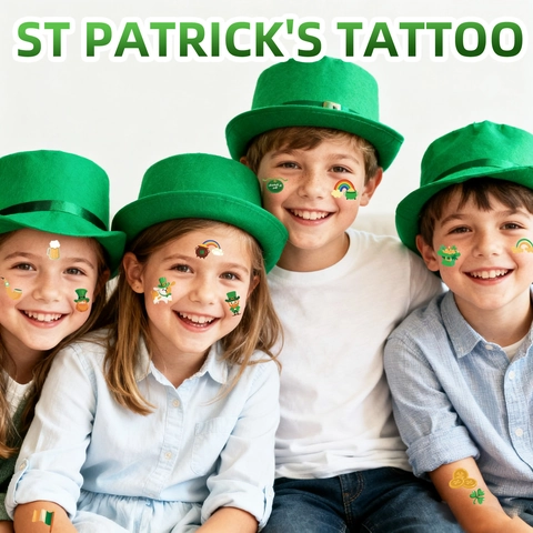 St Patricks Day Temporary Tattoo Stickers Irish Shamrock Leprechaun Clover Waterproof Body Face Art Festival Decor For Kids