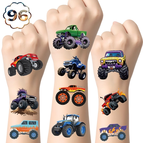 Monster Truck Und Tiermuster Temporäre Tattoos Kinder Cartoon Big Foot Auto Wasserdichte Körperkunst Aufkleber Partyartikel