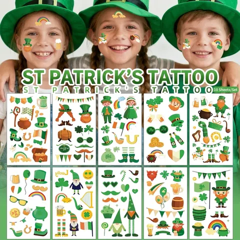 St Patricks Day Temporary Tattoo Stickers Irish Shamrock Leprechaun Clover Waterproof Body Face Art Festival Decor For Kids