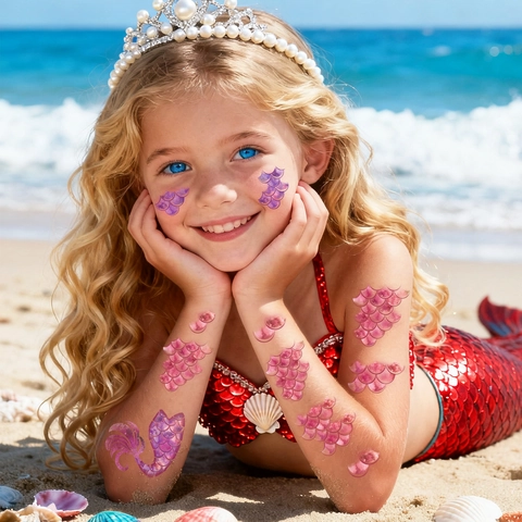 Autocollants De Tatouage Temporaire Écailles De Sirène Dégradé Coloré Dessin Animé Enfants Fête Art Corporel Décoration