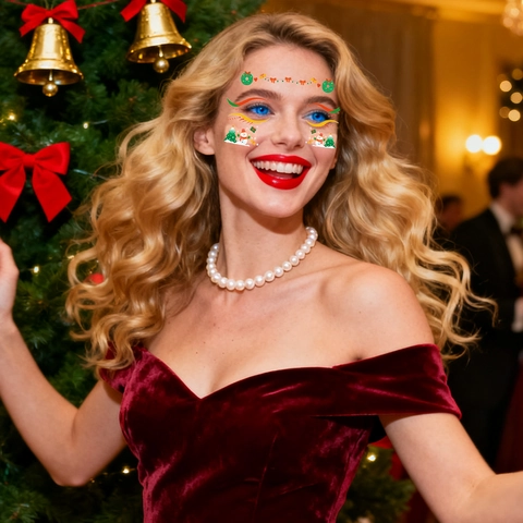 Tatuaggi Temporanei Di Natale Adesivi Per Viso Impermeabili Trucco Occhi Fiocco Di Neve Renna Per Festa