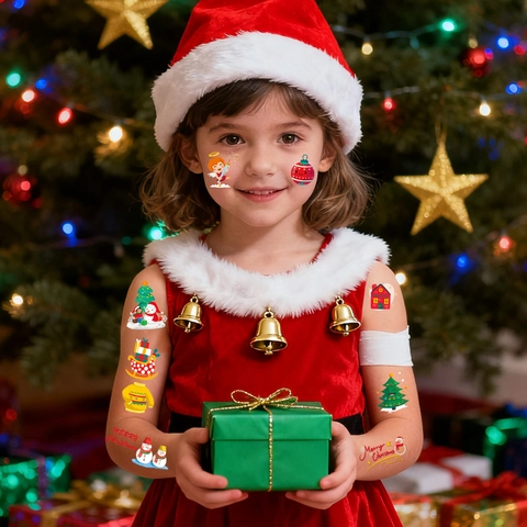 Christmas Tattoo Stickers Waterproof Water Transfer Cartoon Santa Claus Snowman Patterns Holiday Party Face Body Art Kids