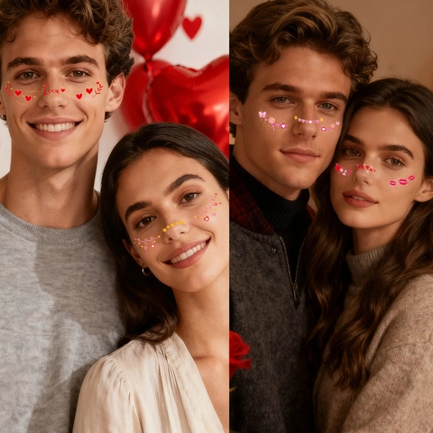 Valentinstag Gesicht Tattoo Aufkleber Rote Herz Lippenstift Sommersprossen Makeup Temporäre Wasserdichte Sticker
