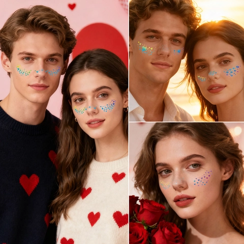 Tatuajes Temporales Cara Corazón Holográfico San Valentín Pegatinas Maquillaje Pecas Impermeable Decoración Romántica