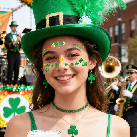 St Patricks Day Temporäre Gesichtstattoos Wasserfest Grün Kleeblatt Irisches Festival Make-up Körperkunst Aufkleber Für Kinder Erwachsene
