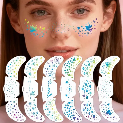 Tatuajes Temporales Cara Corazón Holográfico San Valentín Pegatinas Maquillaje Pecas Impermeable Decoración Romántica