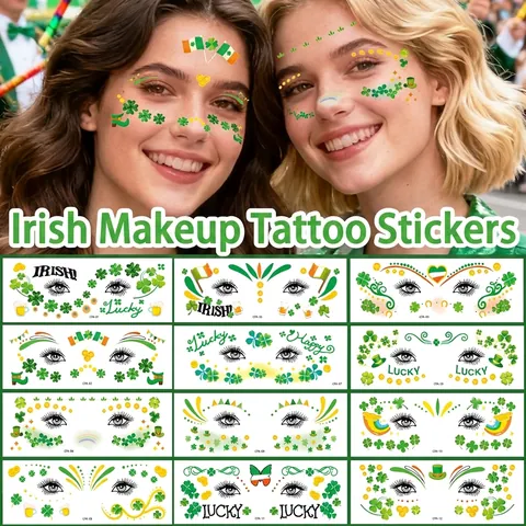St Patricks Day Temporäre Gesichtstattoos Wasserfest Grün Kleeblatt Irisches Festival Make-up Körperkunst Aufkleber Für Kinder Erwachsene