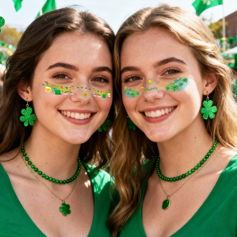 Pegatinas De Tatuajes Faciales Para El Día De San Patricio Trébol Arco Iris Maquillaje Temporal Para Fiesta De Festival Irlandés