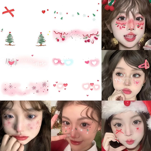 Tatouage Temporaire Visage Noël Autocollants Flocon De Neige Cœur Étoile Maquillage Pour Fête Festive Style Dessin Animé