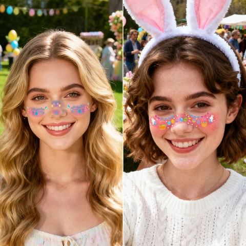 Tatouages Temporaires Visage Pâques Autocollants Étanche Lapin Œuf Floral Maquillage Pour Décoration De Fête Festive