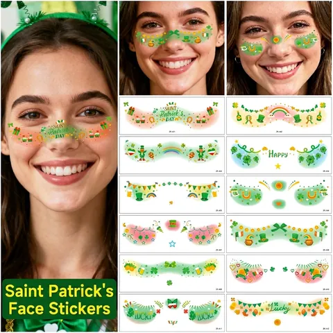 Pegatinas De Tatuajes Faciales Para El Día De San Patricio Trébol Arco Iris Maquillaje Temporal Para Fiesta De Festival Irlandés