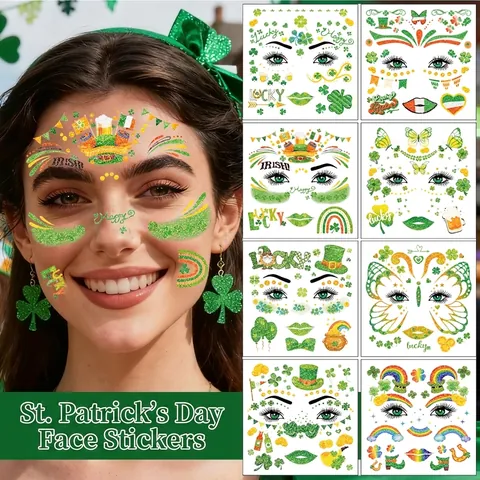 Tatuaggi Temporanei Per Il Viso Per Il Giorno Di San Patrizio Adesivi Glitterati Trifoglio Decorazioni Per Feste