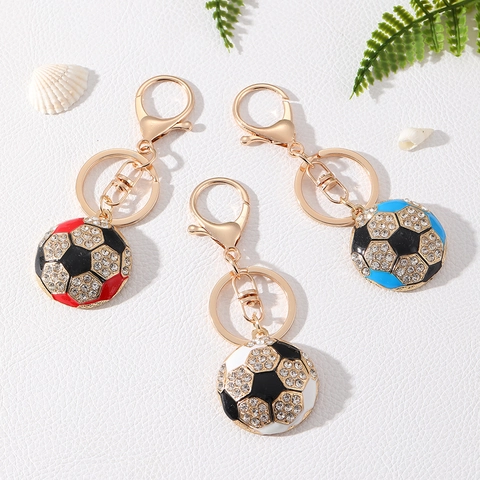 Fußball Schlüsselanhänger Funkelnde Strass Zinklegierung Anhänger Sportlicher Schlüsselring Taschenanhänger Geschenk