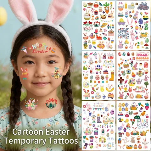 Ostern Temporäre Tattoos Kinder Hase Bunte Eier Blume Wasserdicht Gesicht Hand Körper Aufkleber Party Dekorationen
