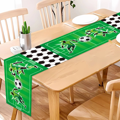 Chemin De Table En Polyester Thème Football Silhouette D'Athlète Motif Goal Et Trophée Pour Fête D'Anniversaire Sportive Décoration Table À Manger