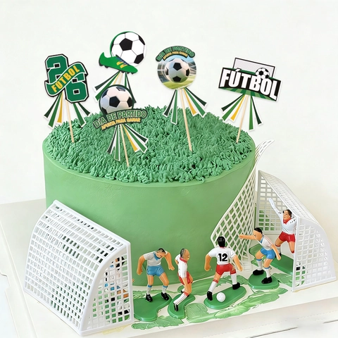 Soccer Theme Cake Toppers Paper Cardboard Cupcake Decorating Sticks Football Sports Party Birthday World Cup Event Decor