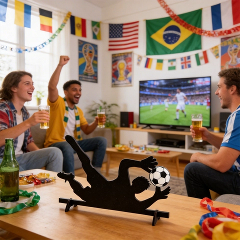 Weltcup Fußballspieler Silhouette Holz Tischdeko Fußball Party Requisite Tauchen Kicken Tor Stil Desktop Ornament