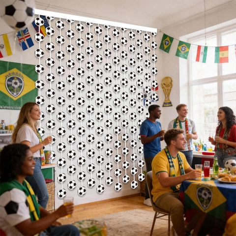Soccer Theme Party Fringe Curtain Black And White Football Pattern PET Plastic Backdrop Streamer Sports Fan Celebration