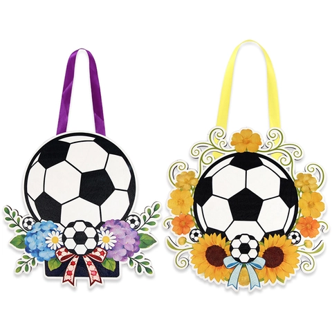 Targa Appesa in Legno a Forma di Calcio e Fiori Decorazione Festa Mondiale Motivo Girasole Ortensia Decorazione Parete Casa