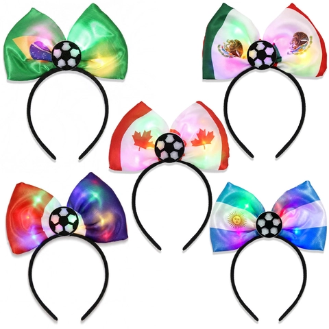 Diadema con Lazo de Bandera Nacional LED Brillante Fans de Fútbol Accesorios de Fiesta para la Copa del Mundo Brasil México Francia