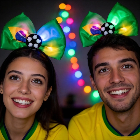Diadema con Lazo de Bandera Nacional LED Brillante Fans de Fútbol Accesorios de Fiesta para la Copa del Mundo Brasil México Francia