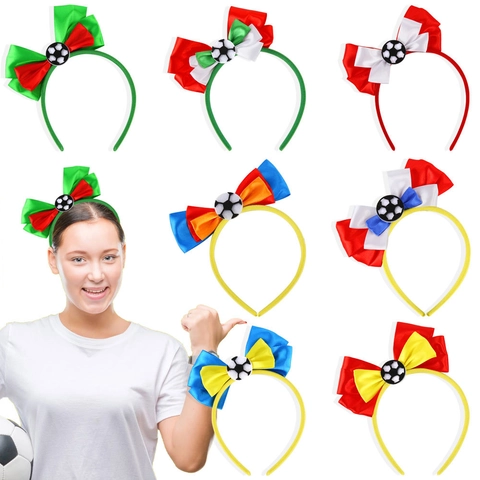 Serre-Tête Nœud De Football Fan Cheering Ruban Satin Mini Ballon De Foot Sport Thème Fête Accessoire Adulte Enfant