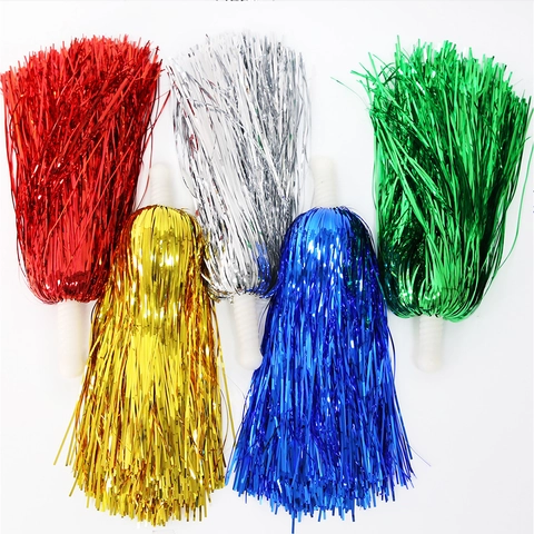 Metallic Cheerleader Pompons Mit Griff PET Streamer Für Sportwettkämpfe Teamgeist Tanzaufführungen Party Events