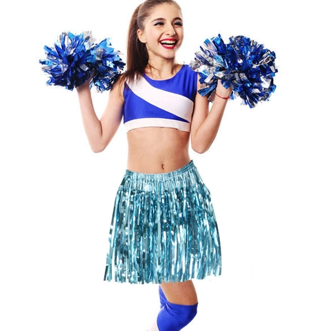 Metallic Tinsel Fringe Skirt Shiny Foil PET For Cheerleading Hawaiian Hula Dance Performance Party Costume Accessory