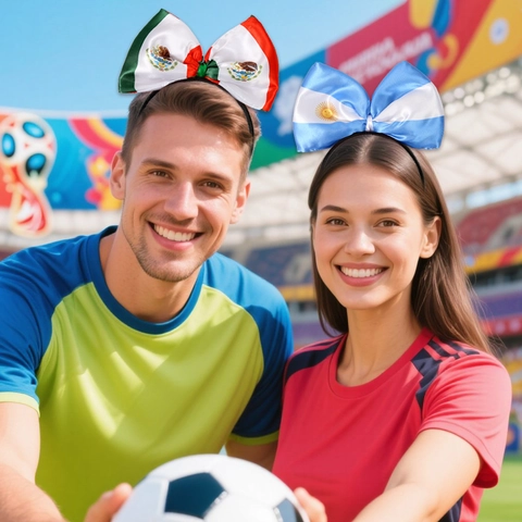 Oversized Satin Bow Headband National Flag Pattern Soccer Fans Cheering International Sports Event Party Women Hair Accessories