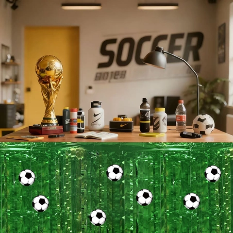 Gonna da Tavolo a Tema Calcio in Alluminio Verde Con Adesivi a Motivo Calcio per Celebrazioni di Compleanno Eventi Sportivi