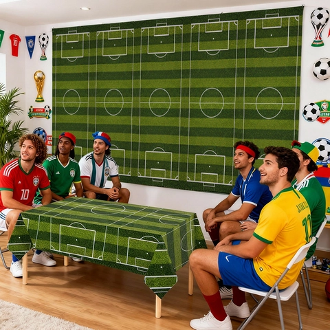 Tovaglia Usa E Getta In Plastica Tema Calcio Impermeabile PE Motivo Campo Erba Decorazione Festa Compleanno Sportiva