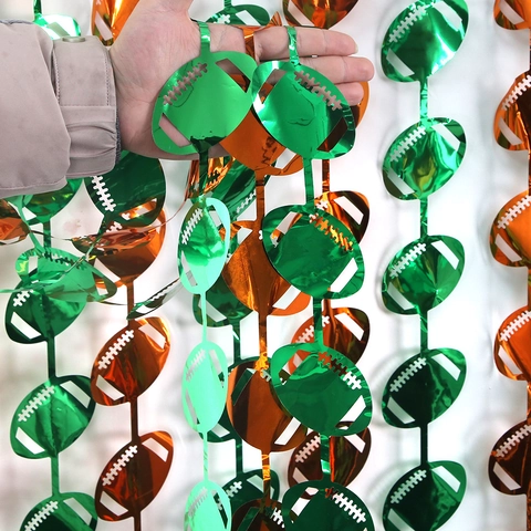 Football Fringe Curtain Metallic Foil Self Adhesive For Game Day Party Sports Themed Birthday Backdrop Green Brown