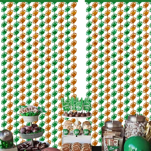 Football Fringe Curtain Metallic Foil Self Adhesive For Game Day Party Sports Themed Birthday Backdrop Green Brown