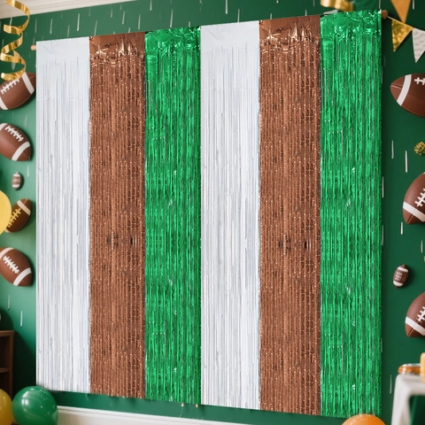 Tenda Con Frange In Lamina Metallica Bianco Marrone Verde Calcio Tema Festa Sfondo Decorazione Per Celebrazione Eventi Sportivi