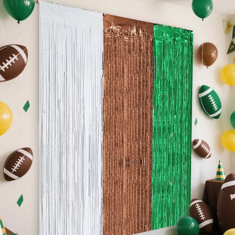 Tenda Con Frange In Lamina Metallica Bianco Marrone Verde Calcio Tema Festa Sfondo Decorazione Per Celebrazione Eventi Sportivi