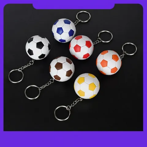 Soccer Ball Keychain Mini Sport Pendant PU Leather Metal Ring Backpack Hanging Ornament Souvenir For Sports Fans Kids