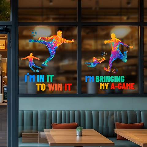 Football Wall Stickers Soccer Player Silhouettes Colorful Splatter Art Decor For Windows Glass Sport Motivational Quotes