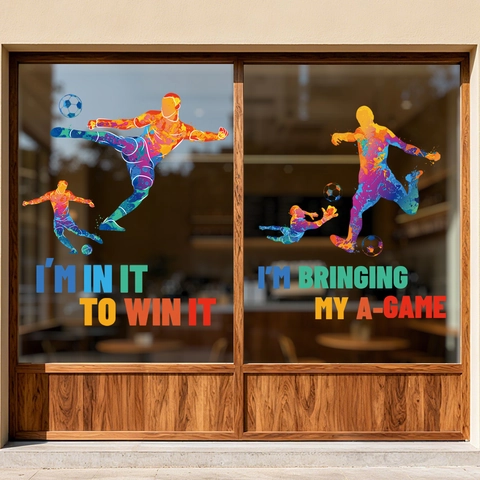 Football Wall Stickers Soccer Player Silhouettes Colorful Splatter Art Decor For Windows Glass Sport Motivational Quotes
