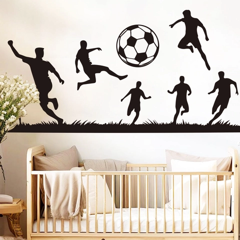 Stickers Muraux Football Silhouette Joueur De Foot PVC Autocollant Amovible Décor Sport Pour Chambre Enfant