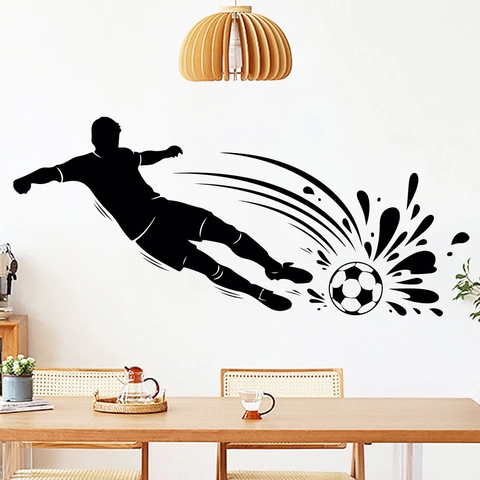 Adesivo Murale Silhouette Calciatore Calcio Atleta Che Calcia Palla PVC Autoadesivo Decalcomania Decorazione Camera Ragazzi