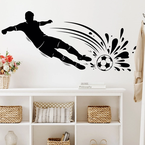 Adesivo Murale Silhouette Calciatore Calcio Atleta Che Calcia Palla PVC Autoadesivo Decalcomania Decorazione Camera Ragazzi