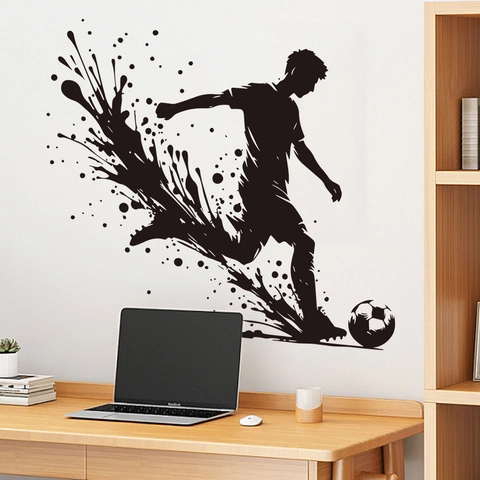 Adesivo Da Parete Silhouette Calciatore PVC Arte Schizzi Inchiostro Decalcomania Sportiva Per Camera Da Letto Ufficio Rimovibile Autoadesivo