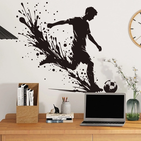 Adesivo Da Parete Silhouette Calciatore PVC Arte Schizzi Inchiostro Decalcomania Sportiva Per Camera Da Letto Ufficio Rimovibile Autoadesivo
