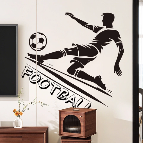 Adesivo Da Parete Giocatore Di Calcio Silhouette PVC Autoadesivo Decorazione Sportiva Per Camera Da Letto Ufficio Nero DIY