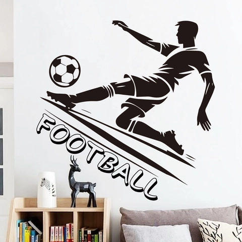 Adesivo Da Parete Giocatore Di Calcio Silhouette PVC Autoadesivo Decorazione Sportiva Per Camera Da Letto Ufficio Nero DIY