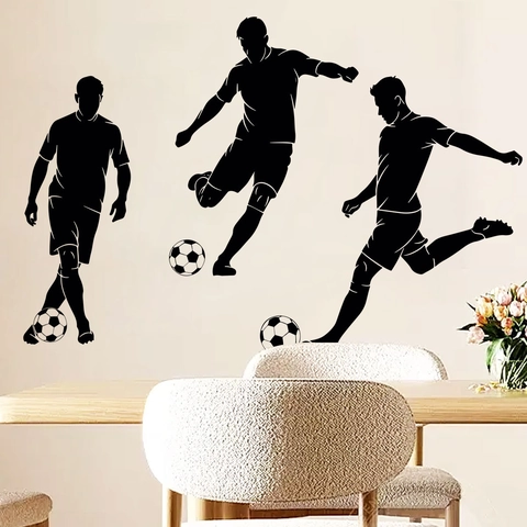 Soccer Player Silhouette Wall Stickers PVC Black Sports Theme Removable Decals Bedroom Living Room Boys Room Decor