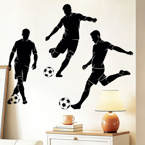 Soccer Player Silhouette Wall Stickers PVC Black Sports Theme Removable Decals Bedroom Living Room Boys Room Decor