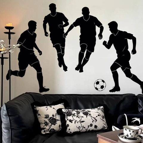 Stickers Muraux Silhouette Joueur Football PVC Imperméable Amovible Thème Sport Décalcomanies Pour Décoration Chambre Salon